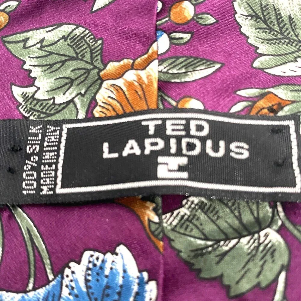 Ted Lapidus Purple Floral Silk Tie Made In Italy colorful floral elegant office